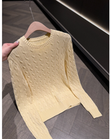 Suéter de Punto con Cuello Redondo 100% Algodón para Mujer, Jersey con Trenzas, Otoño Invierno, Casual, Oficina, Ropa de Calle, Logotipo Personalizado, Venta al Por Mayor