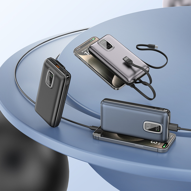 20000mAh Fast Charging PD 22.5W Portable Charge Power Bank Built-in Cables Digital Display Powerbank