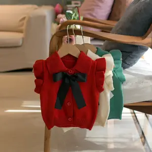 Pull sans manches en laine pour bébé fille, motif tricoté, gilet, vente en gros