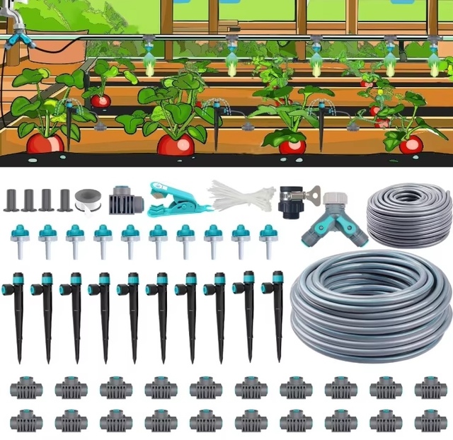 Drip Irrigation Kit, Garden Watering System with Quick Connectors, Irrigation Tubing Hose, Misting Watering Kit, Outdoor, Yard
