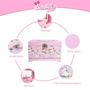 个性化手摇环保音乐盒镜子旋转公主独角兽粉色首饰盒花卉图案音乐礼物 - Product Image 4