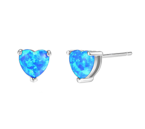 Wholesale S925 Sterling Silver Jewelry Heart Cut Blue Opal Stud <b>Earrings</b> for Women Girl Daily Wear <b>Fine</b> - Product Image 1