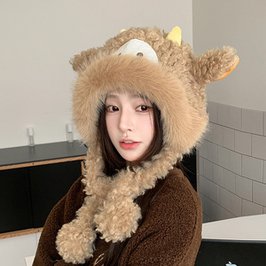 Chapeau d'hiver en peluche pour femmes, design de mouton de dessin animé, bonnet chaud coupe-vent avec protection des oreilles, circonférence de la tête 54-56Cm - Product Image 3