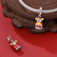 Pendentif en perles de style chinois du Nouvel An, danse du lion, dieu de la richesse, plaqué argent, breloques DIY, accessoires de bracelet, bijoux pour femmes, cadeau
