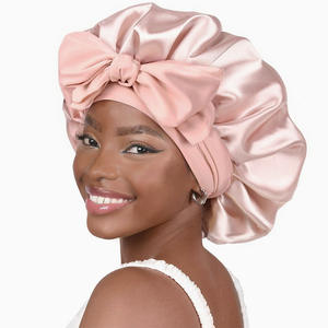 Chapeau rond en coton sergé à double couche avec nœud en soie Soins des cheveux de beauté Foulard de sommeil - Product Image 1
