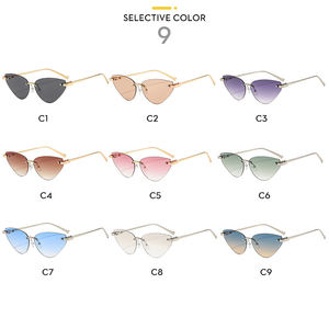 S099 Lunettes de soleil vintage sans monture en métal, style œil de chat, UV400, triangle, pour femme, verres roses tendance, lunettes de soleil de créateur - Product Image 6