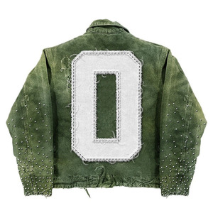 Giacca da Uomo OEM Personalizzata Streetwear Pesante Oversize Boxy con Zip, Effetto Invecchiato Acid Wash, Toppe di Strass e Ricami - Product Image 2