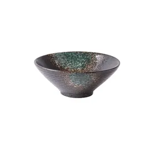 8 inci gaya Jepang antik porselen bulat tahan api kabel mie tanduk sup keramik Ramen mangkuk dengan Set sumpit