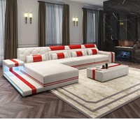 Muebles Inteligentes Modernos de Lujo en Cuero PU con Luces LED RGB de Alta Calidad, Juego de Sofás Modulares para Sala de Estar, Seccional de Esquina