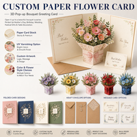 Tarjeta de Regalo de Papel con Flores 3D, Rectangular, con Barnizado UV de 4 Colores, Personalizada, para el Día de la Madre, Cumpleaños, Festividades