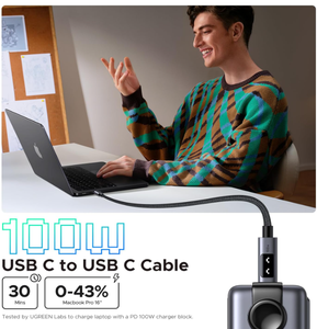 Câble USB-C vers USB-C Ugreen L509 100W PD à charge rapide avec affichage LED, E-Marker, câble de données tressé en nylon pour ordinateur portable, téléphone, tablette - Product Image 2