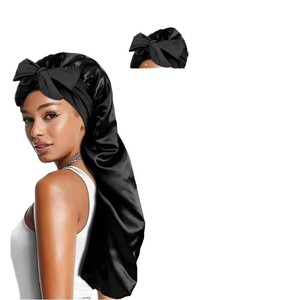Gorros de dormir de seda satinada ajustables para mujer, los más vendidos, con alta elasticidad y lazo, gorros de noche de tubo largo - Product Image 1