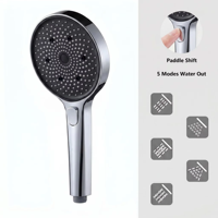 Douche à main triple fonction avec interrupteur, grande panneau, haute pression, économie d'eau, buse en silicone liquide, finition chromée