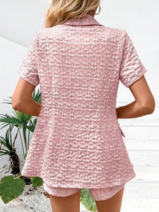 Traje de Negocios Ligero Casual para Mujer, Chaqueta de Manga Corta con Solapa de Lazo y Botón, Diseño Floral Jacquard <span class=keywords><strong>Rosa</strong></span> - Product Image 2