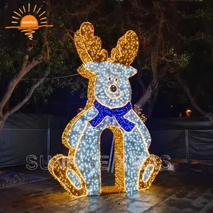 3D大型户外商业大LED照明步行穿过大型圣诞灯光驯鹿