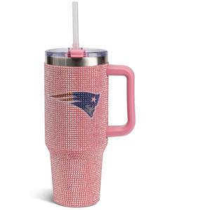 New England Patriots Rosa Glitzer Isolierter Reisebecher, 40oz mit Strohhalm-Deckel, Büro- und Auto-Kaffeebecher, Personalisierbar - Product Image 1