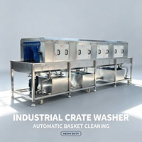 Laveuse automatique de bacs en plastique de type tunnel pour l'industrie des produits de la mer – Machine de nettoyage de paniers