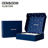 Caja de Envío Reutilizable de Cartón Corrugado Azul Marino con Impresión Personalizada de Lujo Sostenible, Material Ecológico, Diseño Moderno y Minimalista