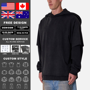 Sweat-shirts à capuche unisexes personnalisés en coton jersey double couche pour hommes et femmes, effet délavé, vente en gros d'usine - Product Image 2