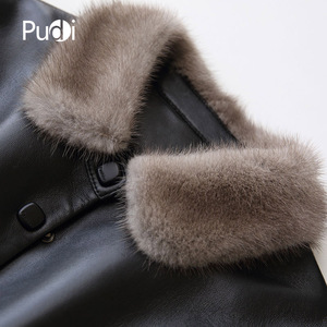 Cappotto Giacca A27953 in Vera Pelle di Pecora e <span class=keywords><strong>Piumino</strong></span> d'Anatra da Donna Invernale Caldo con Collo in Pelliccia di Visone Pelle Genuina Vintage <span class=keywords><strong>Trench</strong></span> Sottile a Maglia - Product Image 4