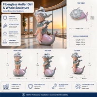 Sculpture personnalisée en fibre de verre de grande taille représentant une jeune fille aux cornes de cerf et une baleine, pour l'installation artistique dans les halls d'hôtels et les atriums commerciaux
