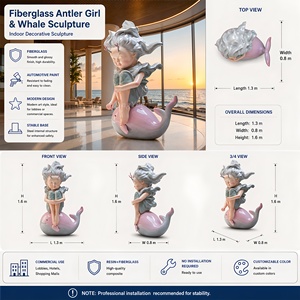 Escultura Personalizada de Gran Tamaño en Fibra de Vidrio de Chica <span class=keywords><strong>con</strong></span> Cuernos de Ciervo y <span class=keywords><strong>Ballena</strong></span> para Vestíbulo de Hotel e Instalación Artística en Atrios Comerciales - Product Image 4