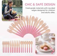 Ensemble de couverts jetables en bois rose, 24 pièces, ustensiles en bois compostables comprenant 8 fourchettes, 8 cuillères, 8 couteaux