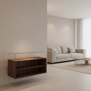 ตู้โชว์ไม้สไตล์โมเดิร์น 110x55x75 ซม. พร้อมกระจกนิรภัยด้านบน สำหรับจัดเก็บแบบโมดูลาร์ - Product Image 3