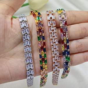 JML Luxury 14K placcato oro bracciale a catena per le donne arcobaleno Cubic Zirconia cristallo con ottone <span class=keywords><strong>Monica</strong></span> alla moda - Product Image 4