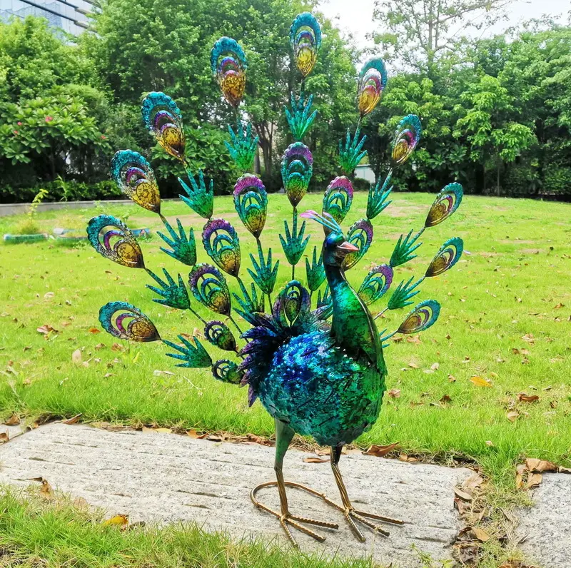 Décor fantaisie de paon en métal, Art de jardin