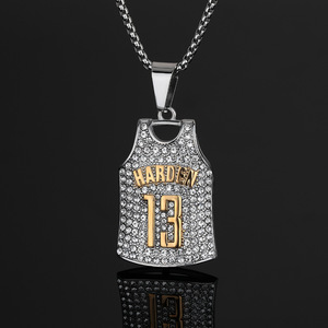 Hip Hop Iced Out Zircon Rock <span class=keywords><strong>Bar</strong></span> Baloncesto Jersey Charm Joyerí<span class=keywords><strong>a</strong></span> de moda Colgante Collares de acero inoxidable Hombres Mujeres al por mayor - Product Image 5