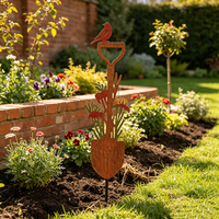 Nouveau piquet de jardin artistique en métal rouillé en forme de pelle avec fleur épanouie pour l'extérieur