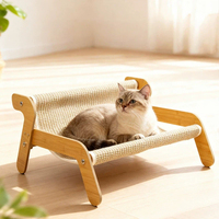 Lit-griffoir minimaliste en bois 2-en-1 pour chat, grand tapis rafraîchissant d'été, chaise longue pour chat, maison pour chat résistante aux griffures et sans perte de poils