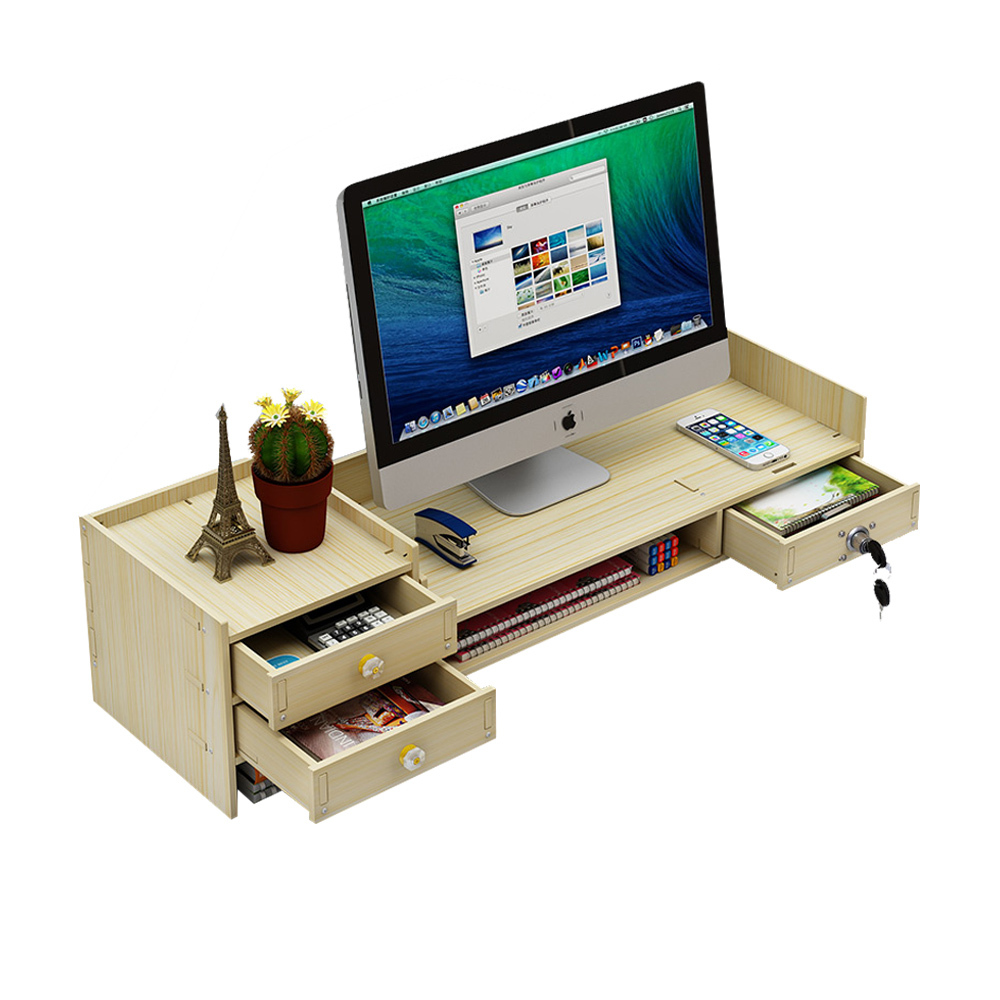 Adjustable Height Monitor Stand Riser with Drawer, Office Desk Shelf Organizer, Keyboard Storage