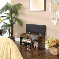 Banc de rangement à chaussures moderne en bois avec coussin et 3 compartiments, banc à chaussures d'entrée avec siège