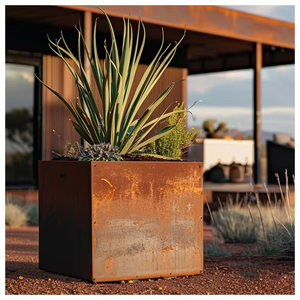 Corten Steel <b>Rectangle</b> High Cubic Box <b>Planter</b>, Rusty <b>Planter</b> Box Corten Steel for Outdoor Garden Pot - Product Image 2