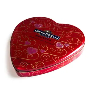 شكل قلب ملون المعادن الشوكولاته علبة صفيح للهدايا مربع
