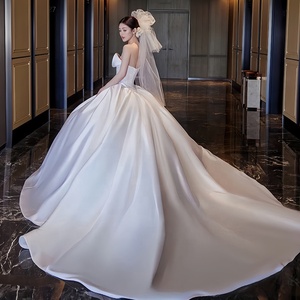 Cheap Maternity Modern Wedding <strong>Dress</strong> <strong>Bridal</strong> Gown Floor-Length A-Line Sleeveless 100% Polyester Fabric White Gold Simple Modest - Product Image 4