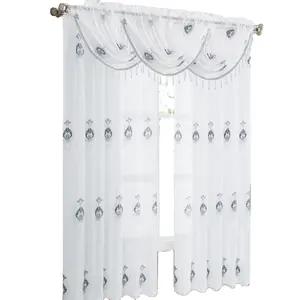 Novidade conjunto de cortinas para quarto com bordado transparente branco combinando com cabeça de cortina