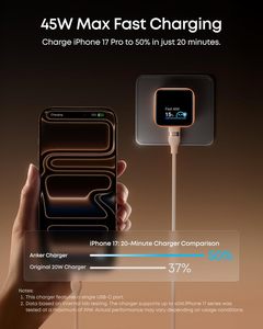 Anker Smart Display <strong>Charger</strong> Nano 45W GaN Fast Charging USB <strong>C</strong> <strong>Charger</strong> 180&deg; Foldable <strong>Plug</strong> Smart Recognition One USB-<strong>C</strong> Port - Product Image 3