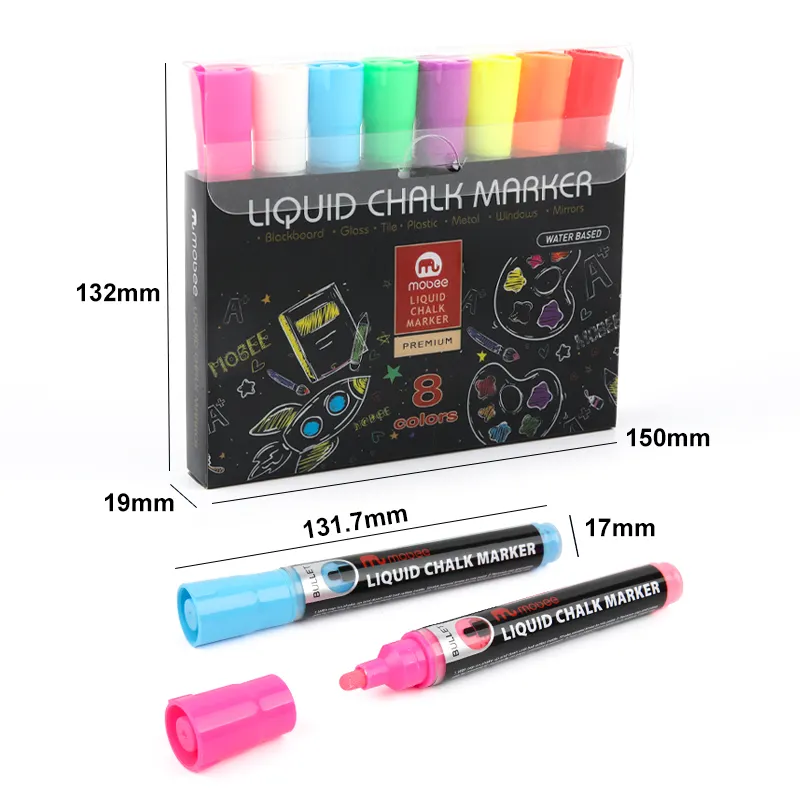 Моби P-520 цветов, набор маркеров для рисования для студентов, многоразовая система 8 видов цветов на водной основе, жидкий меловой маркер