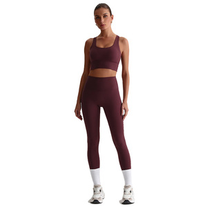 Conjunto de yoga de 2 piezas para mujer, estilo europeo-<span class=keywords><strong>americano</strong></span>, con sujetador de espalda descubierta y top para correr, fitness y yoga, color liso. - Product Image 5