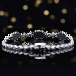 <b>Solid</b> 18K <b>Gold</b> Natural Emerald <b>Bracelet</b> 3 Oval Emeralds & 0.2ct Diamonds Evening Gala Fine Jewelry for women - Product Image 4