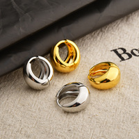 Boucles d'oreilles minimalistes en cuivre plaqué or véritable, style Instagram Dongdaemun, finition unie, pour femmes, bureau/carrière