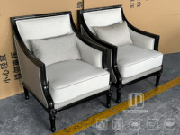 Fauteuil de luxe néoclassique en bois sculpté à la main avec bordure noire pour salle à manger et salon