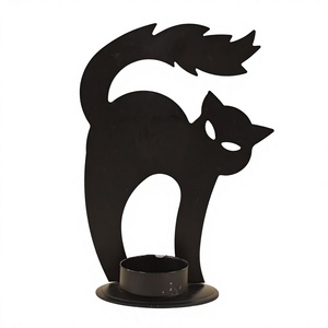 Iron <b>Metal</b> Halloween Tea Light <b>Candle</b> <b>Holder</b> With Cat Design <b>Black</b> Color For Halloween Home Decorations - Product Image 1