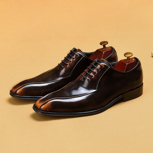 Leather Oxford <b>shoes</b> with shiny finish - Business formal men's British style versatile colored wedding <b>shoes</b> - Product Image 6