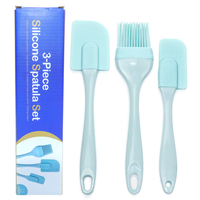 Ensemble d'ustensiles de cuisine en silicone rose écologiques sans BPA, 3 pièces, avec manche en plastique, spatule et brosse de pâtisserie