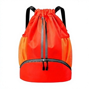 Nylon <b>Drawstring</b> <b>Backpack</b> Orange with Mesh Side Pockets and Zippered Bottom Compartment 30-40L - Product Image 1