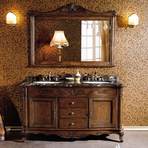 Mueble de Baño de Madera Maciza de Roble Estilo Europeo, Mueble de Lavabo de Lujo, Lavabo de Pie Estilo Americano con Lavabo de Mármol y Almacenamiento - Product Image 2